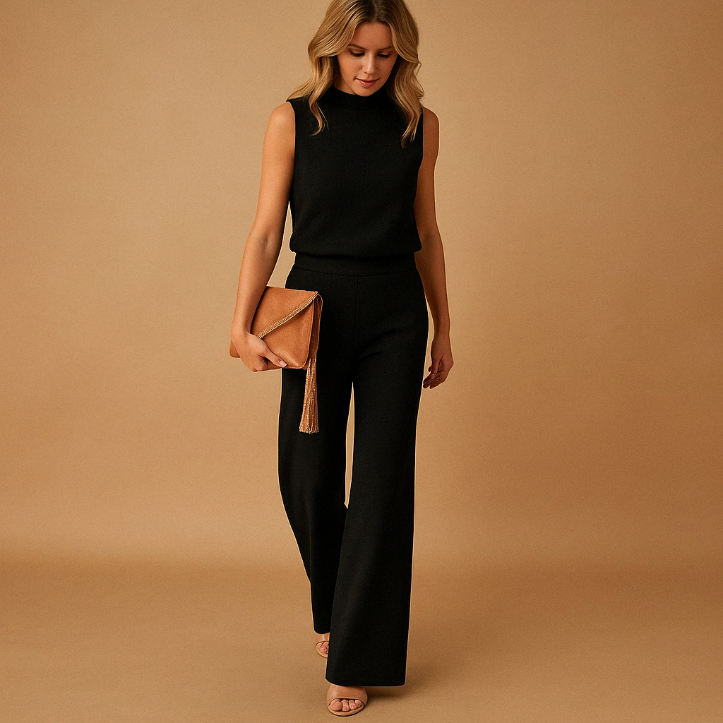 Femma - Jumpsuit met ronde hals en wijde pijpen