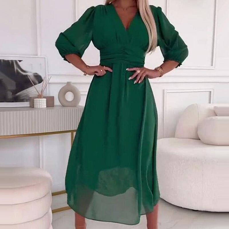 Francine - Chiffon Elegante Fit Midi Zomerjurk