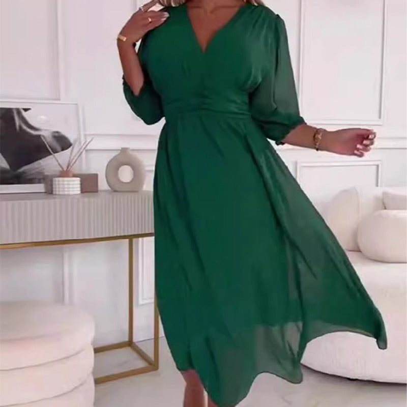 Francine - Chiffon Elegante Fit Midi Zomerjurk