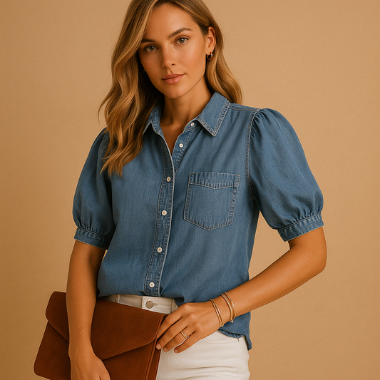 Gisella - Klassieke denim blouse met knoopsluiting