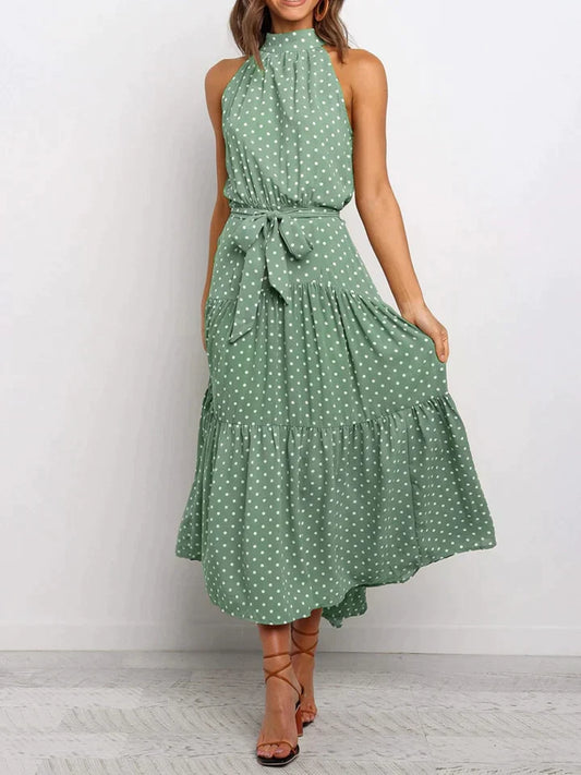 Gitte - zomerjurk met stippenprint Halter Slim Fit