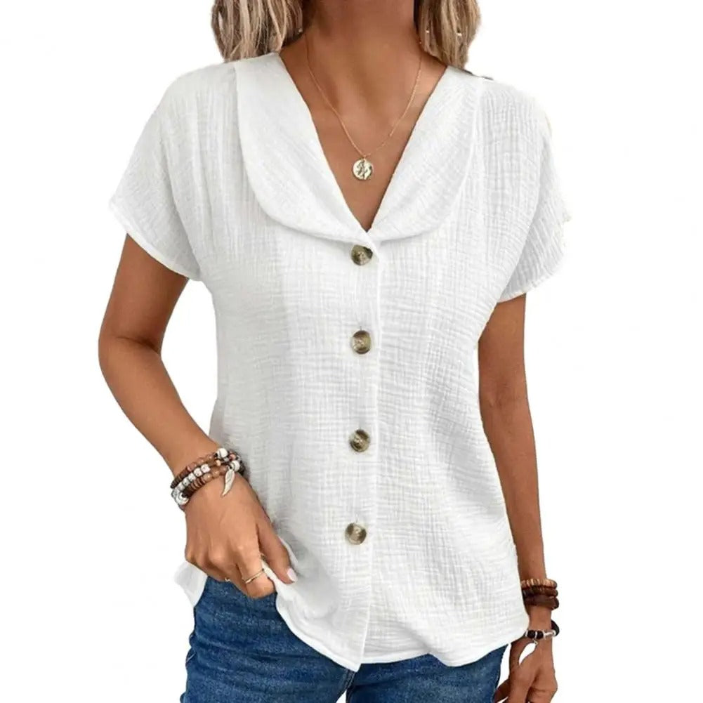 Guinevere - Blouse Dames met V-hals en Korte Mouwen