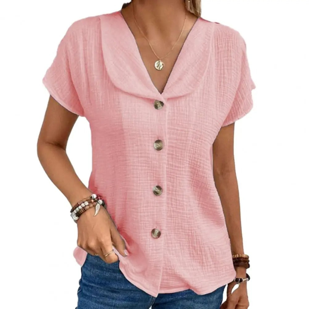 Guinevere - Blouse Dames met V-hals en Korte Mouwen