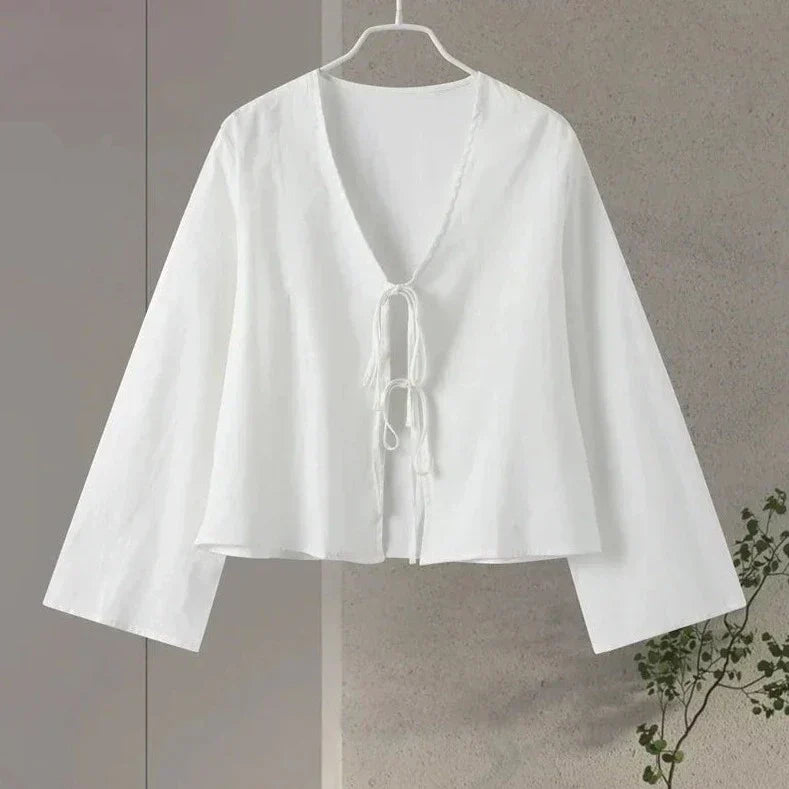 Harriet - Linnen Blouse met Strikjes