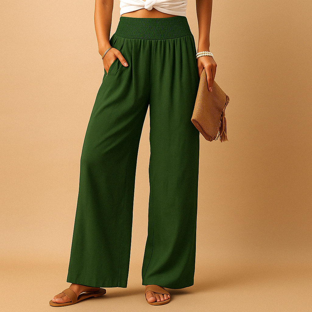 Joli - Luchtige broek met rechte pijpen en elastische taille