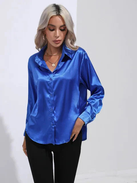 Kiyara - Satijnen Blouse met Lange Mouwen