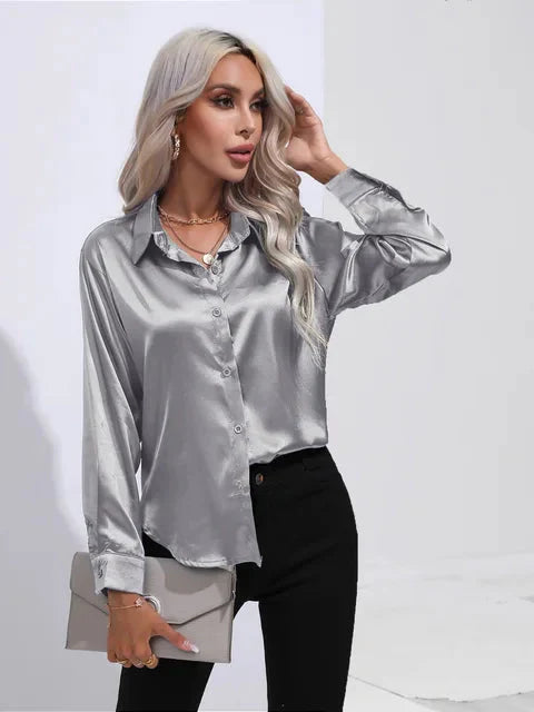 Kiyara - Satin Blouse with Long Sleeves