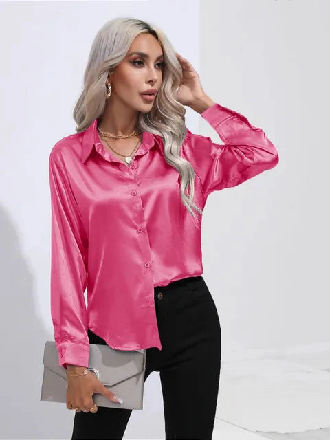 Kiyara - Satin Blouse with Long Sleeves