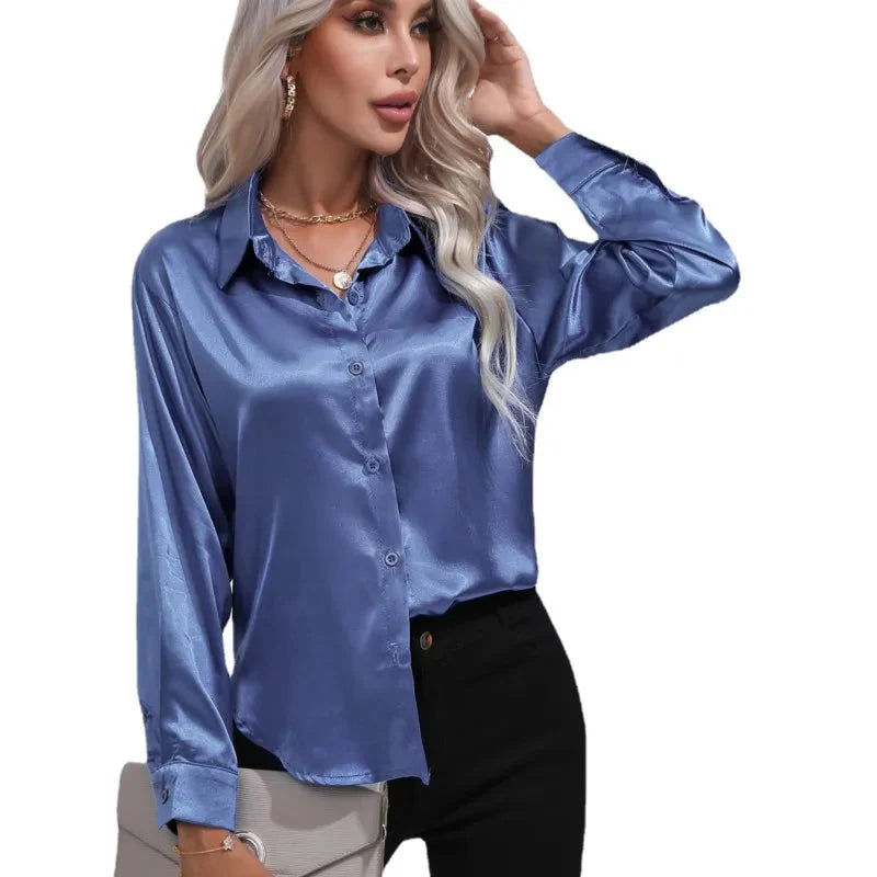 Kiyara - Satin Blouse with Long Sleeves