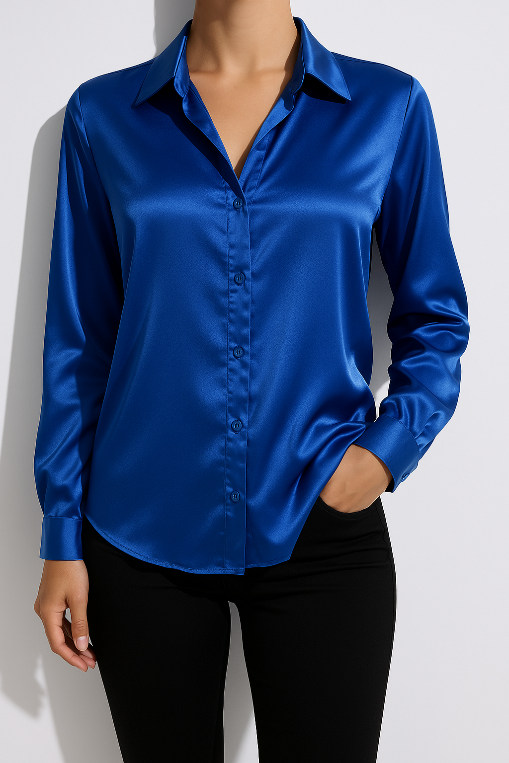 Kiyara - Satin Blouse with Long Sleeves