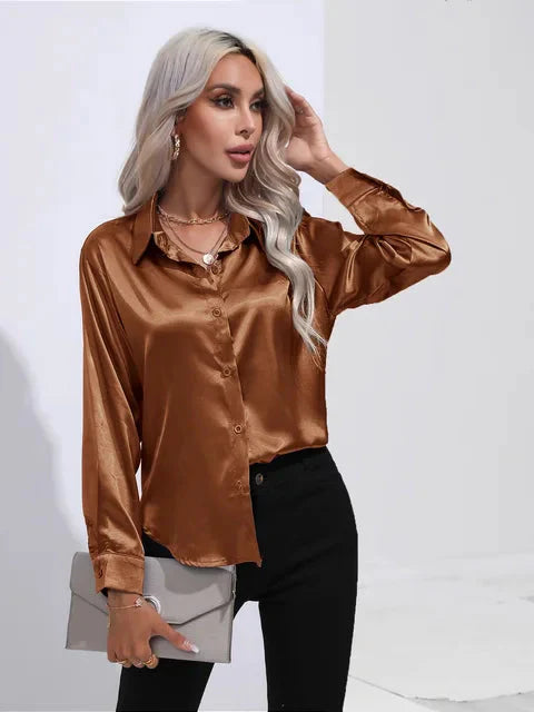 Kiyara - Satin Blouse with Long Sleeves