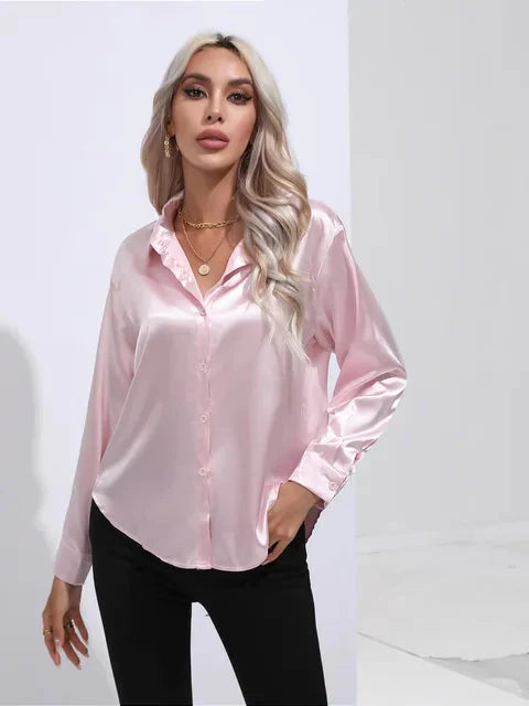 Kiyara - Satin Blouse with Long Sleeves