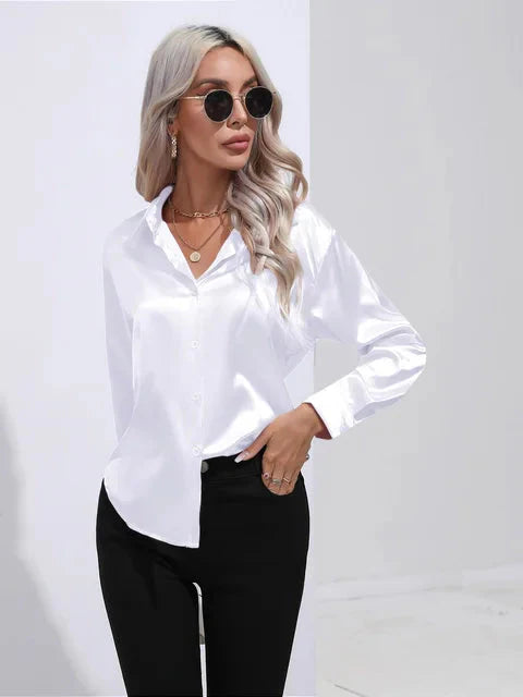 Kiyara - Satin Blouse with Long Sleeves