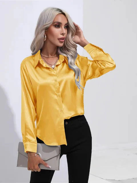 Kiyara - Satin Blouse with Long Sleeves