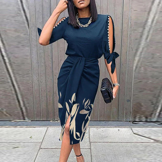 Laurina - Elegante Mouwen Flatterende Gewikkelde Riem Midi Zomerjurk