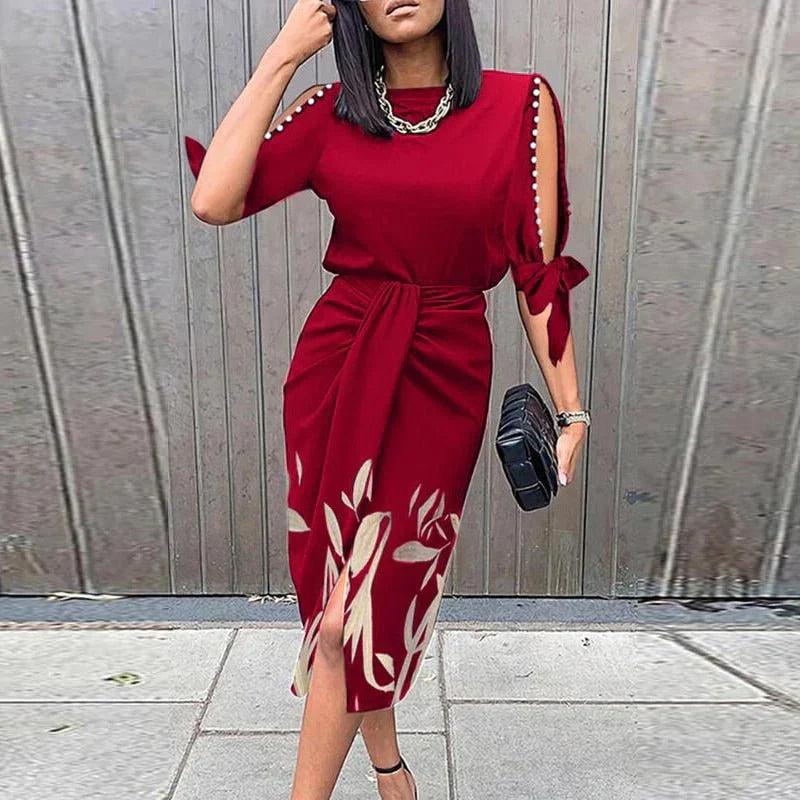 Laurina - Elegante Mouwen Flatterende Gewikkelde Riem Midi Zomerjurk