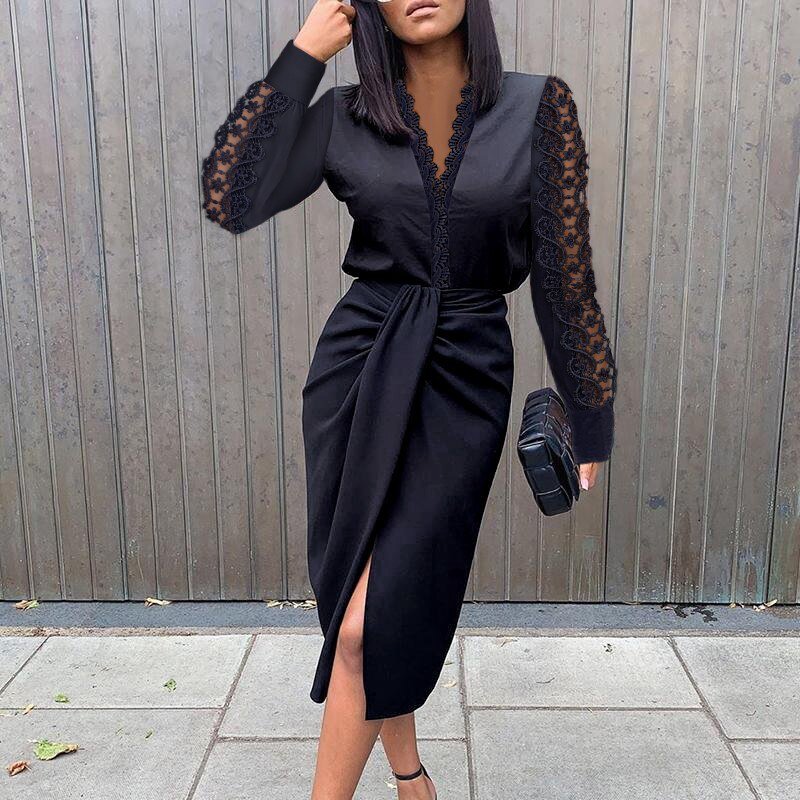 Laurina - Elegante Mouwen Flatterende Gewikkelde Riem Midi Zomerjurk