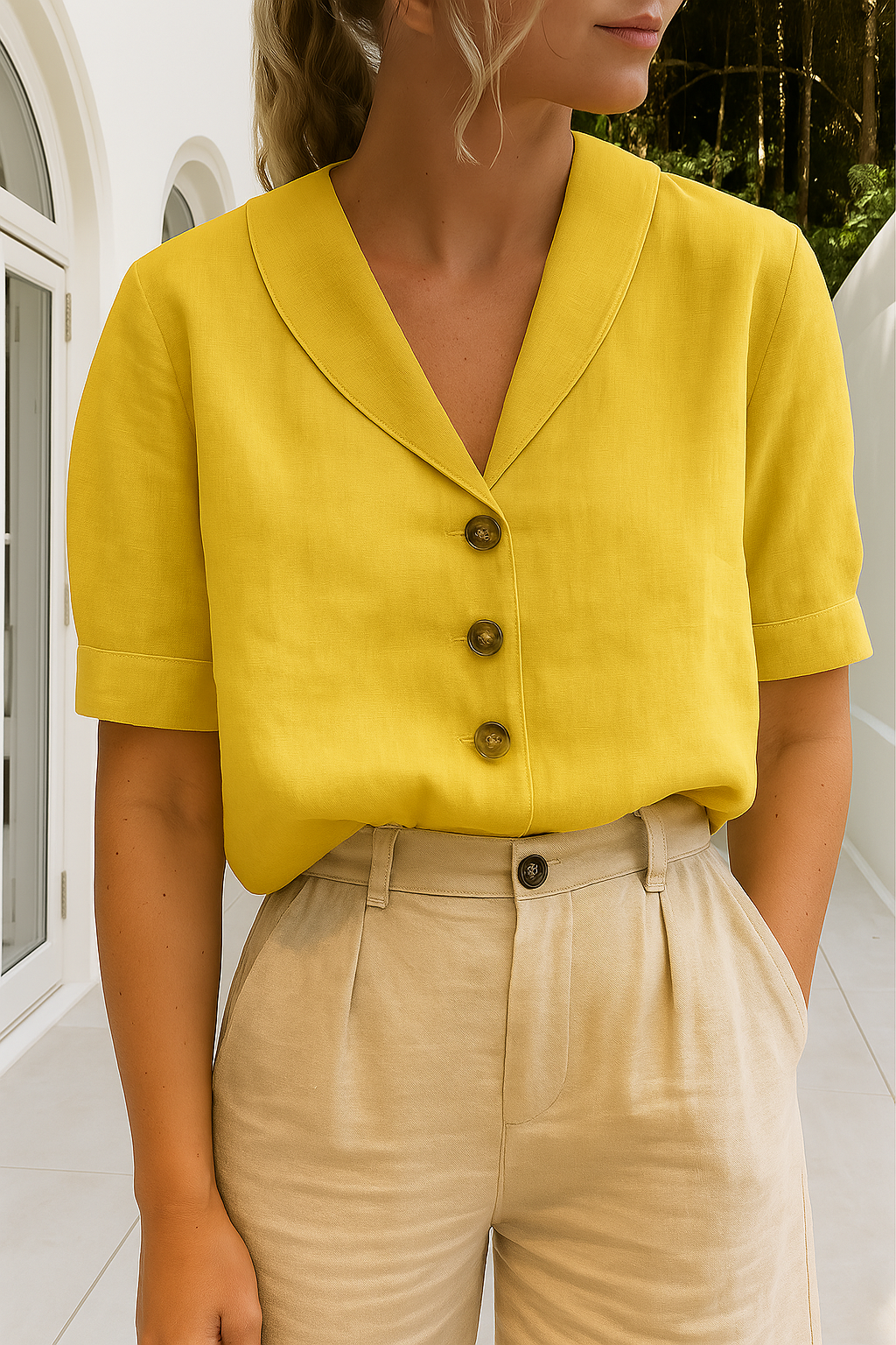 Lichelle - V-hals shirt met trendy design en knoopen