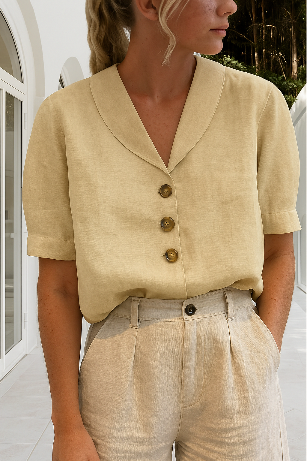Lichelle - V-hals shirt met trendy design en knoopen