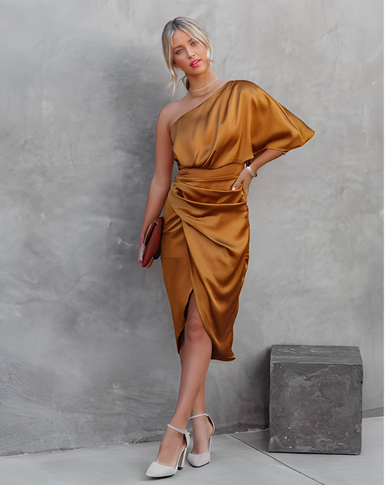 Luna - Chic Zijden One-Shoulder Jurk voor Dames