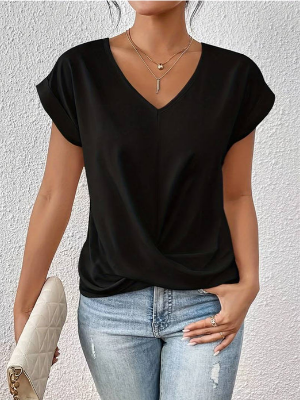 Melania - Casual Gedrapeerde V-Hals shirt