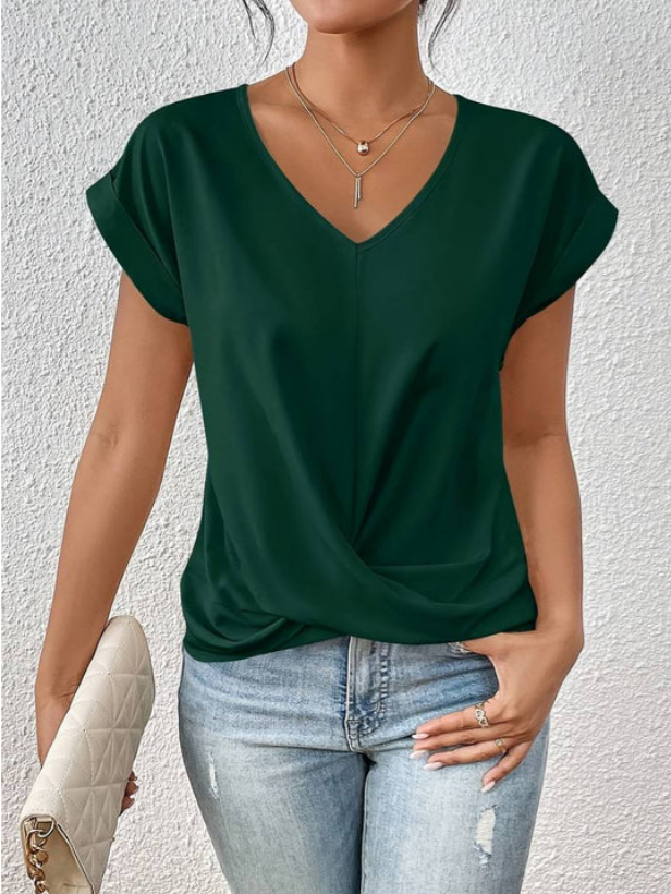 Melania - Casual Gedrapeerde V-Hals shirt
