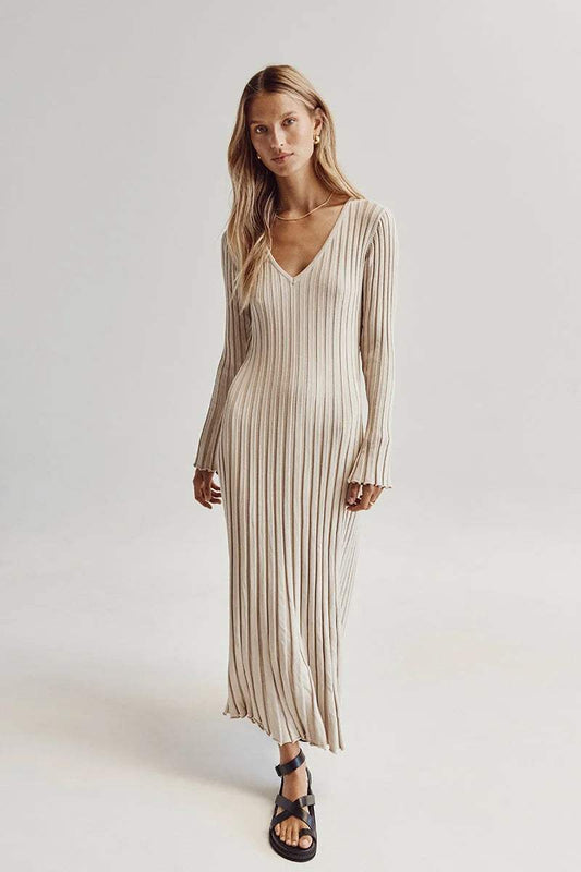 Milica - Gestreepte Maxi Dress Met V-hals