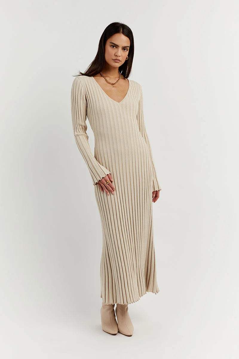 Milica - Gestreepte Maxi Dress Met V-hals
