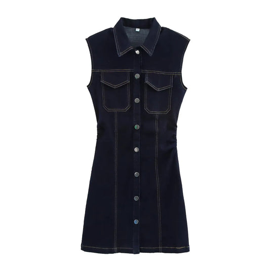 Myrle - Slank Denim Mouwloos Mini Jurkje
