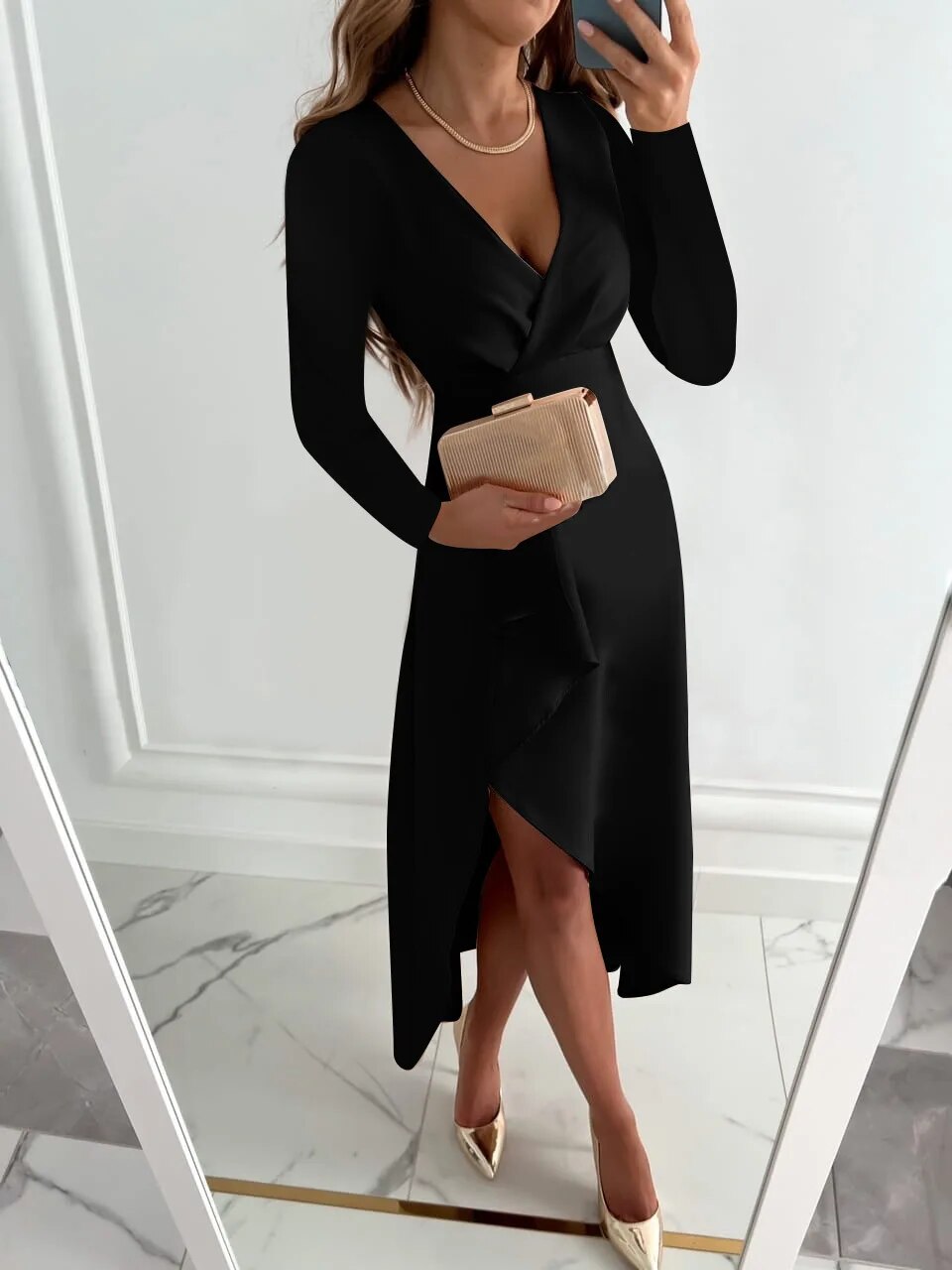 Noore - Midi jurk met lange mouwen