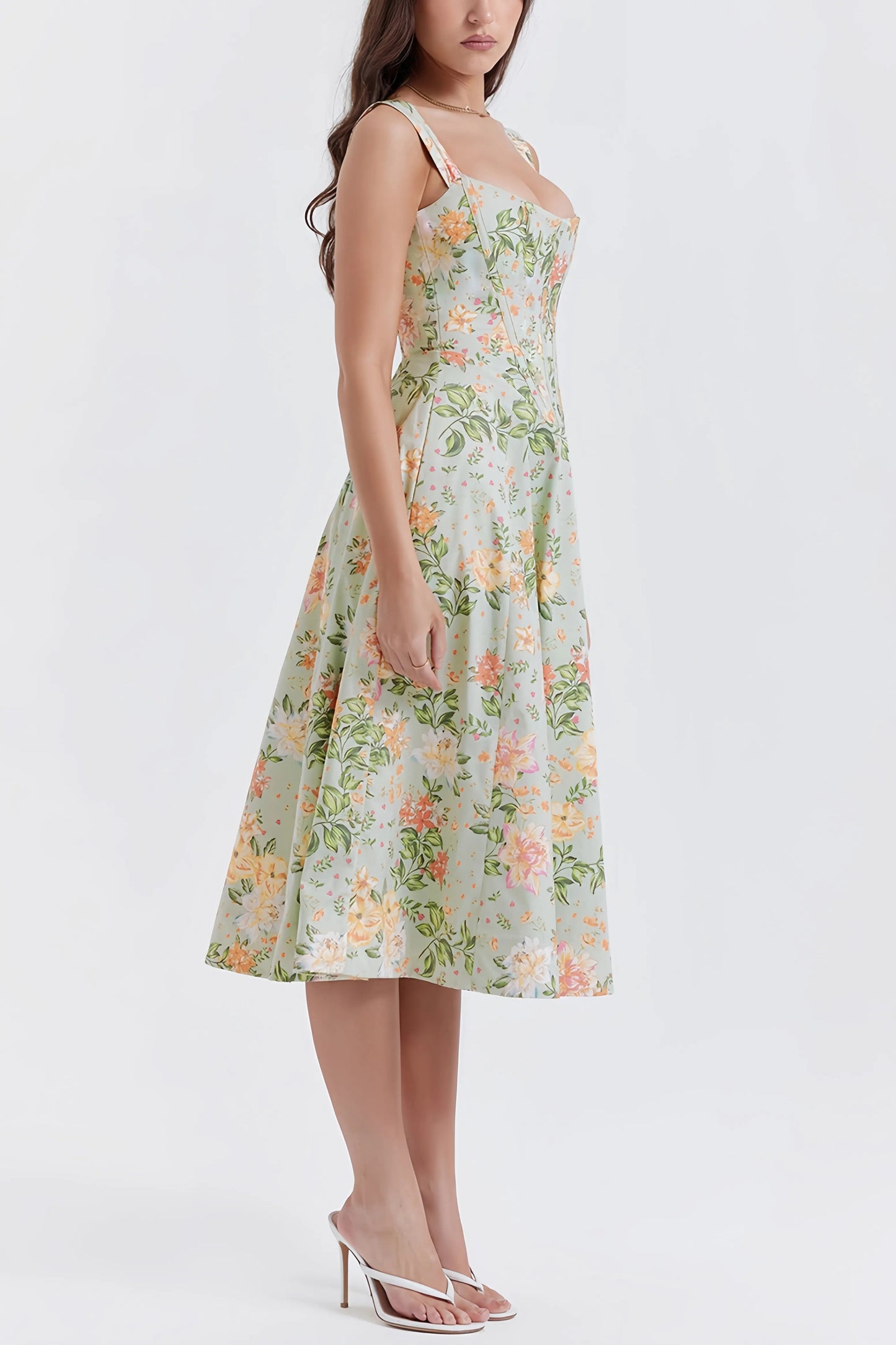 Nyla - Trendy Groene Gebloemde Midi-Jurk met Split voor Dames