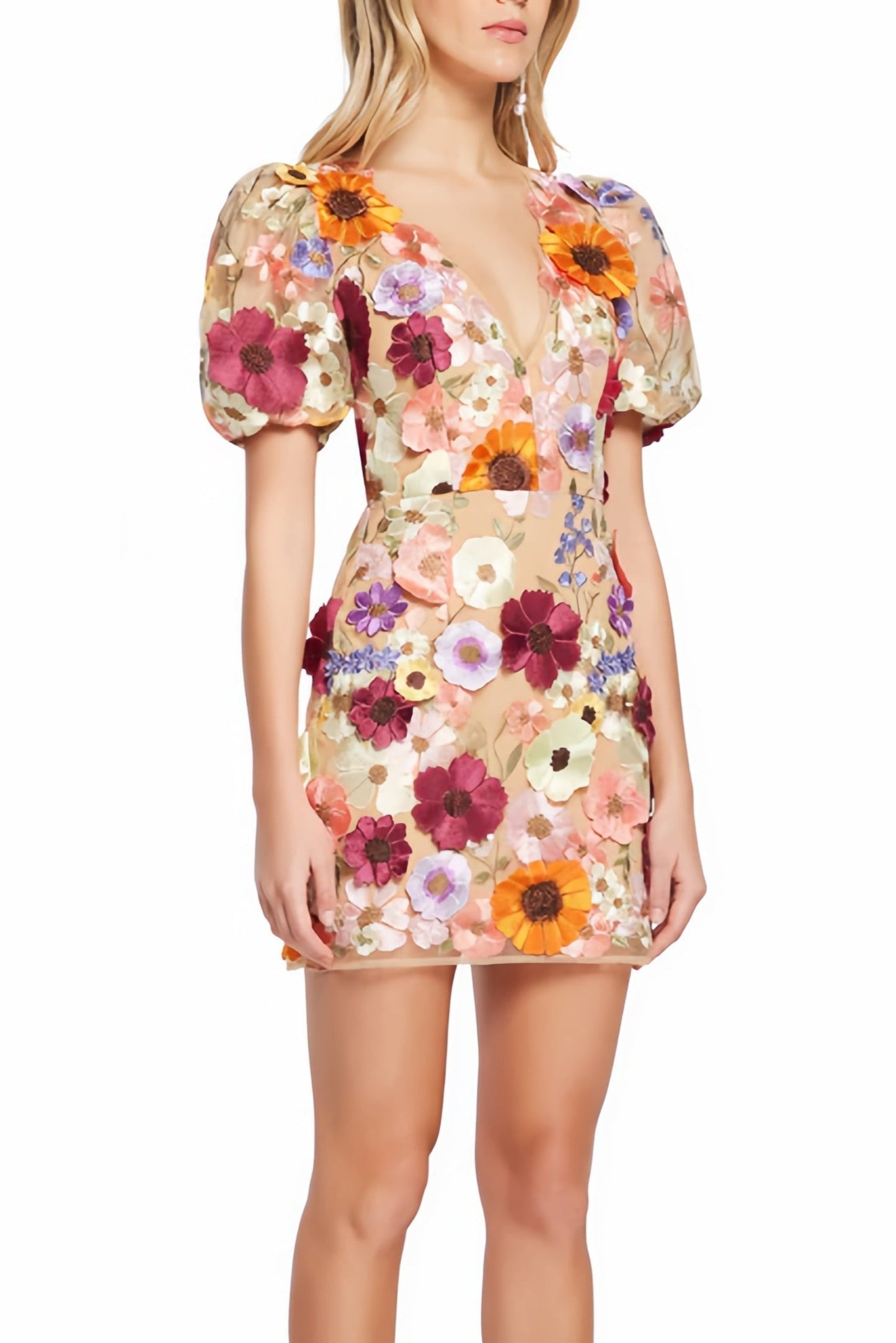Nylah - Charmante Mini Jurk met V-Hals en Bloemenprint