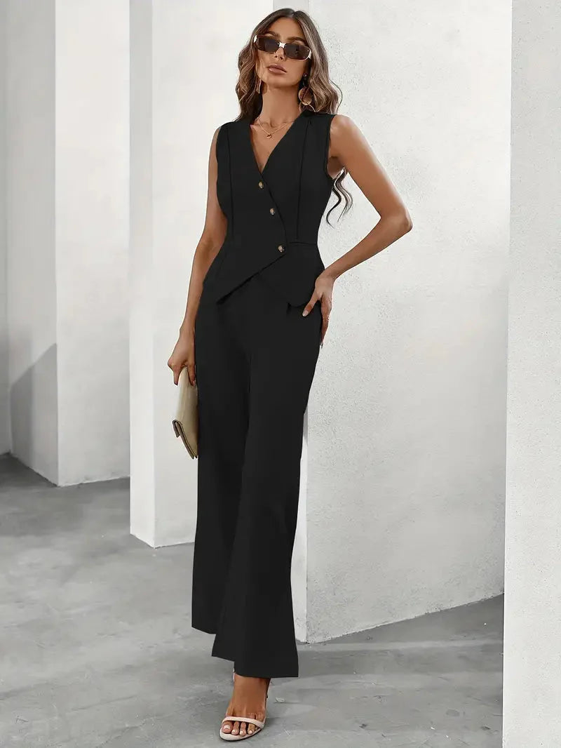 Rishana - Dames tailored set met gestructureerde blazer en taps toelopende broek