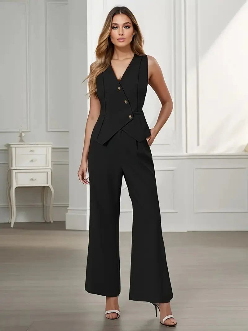 Rishana - Dames tailored set met gestructureerde blazer en taps toelopende broek