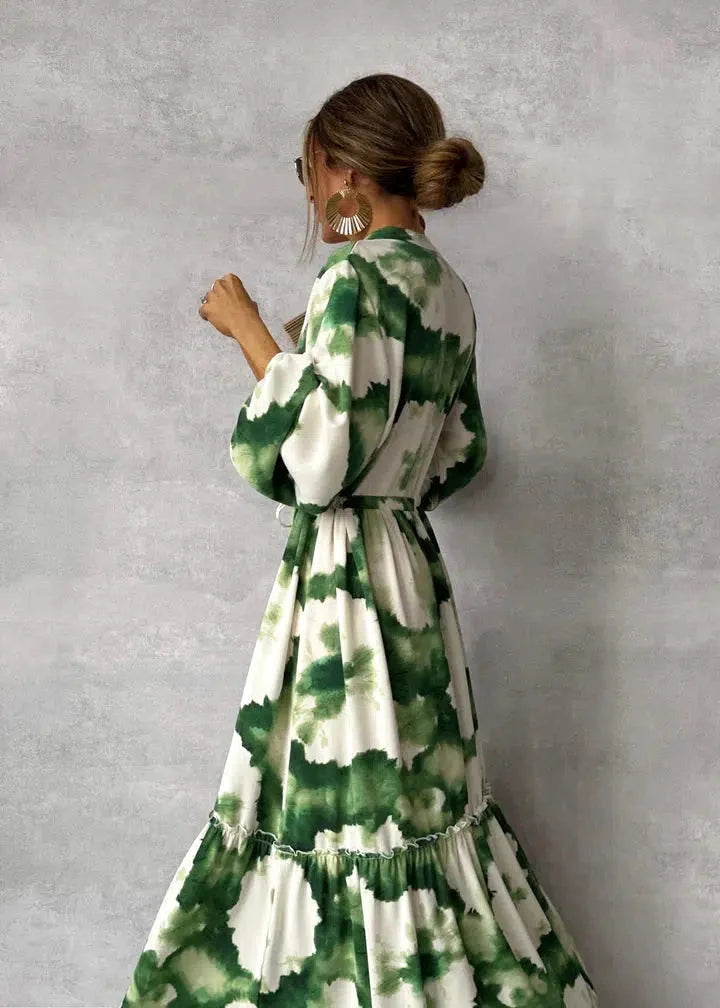 Romeysa - Dames maxi-jurk met lange mouwen v-hals