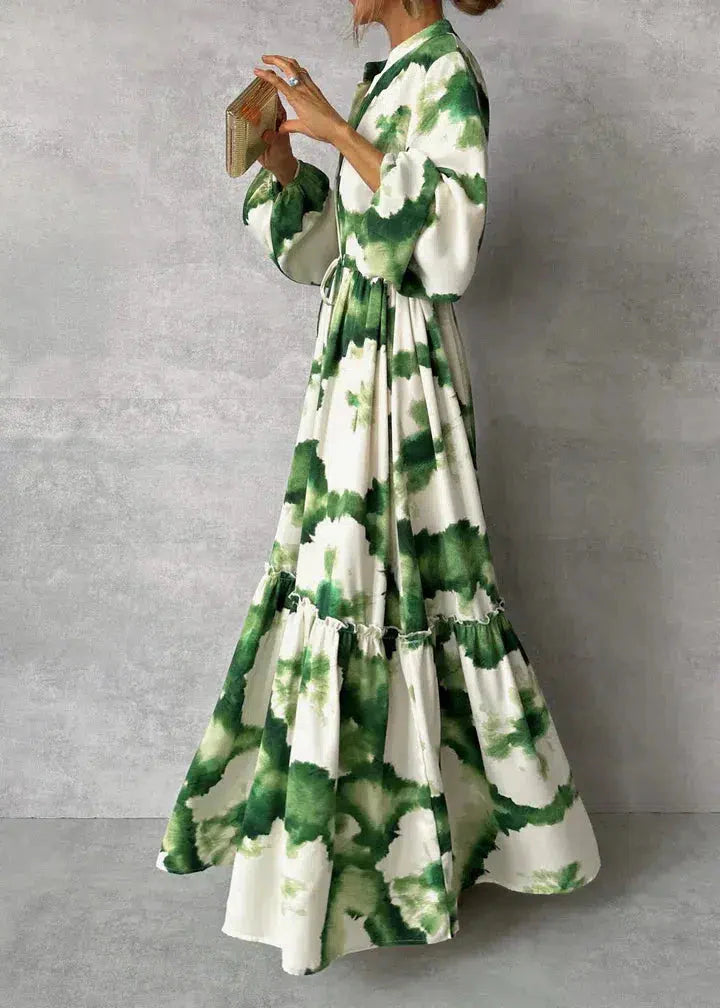 Romeysa - Dames maxi-jurk met lange mouwen v-hals