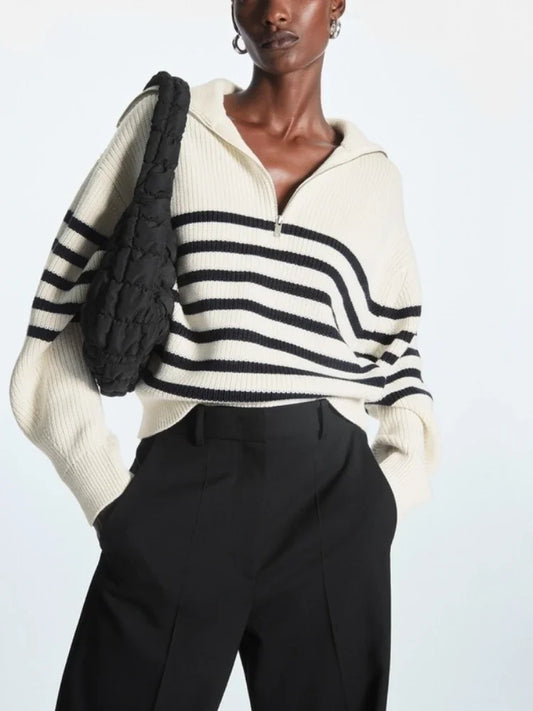Lavina - gestreepte trui met half-zip