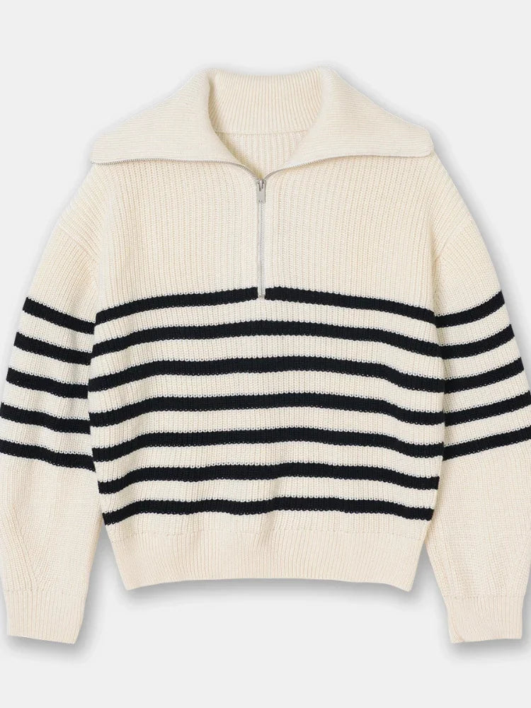 Lavina - gestreepte trui met half-zip