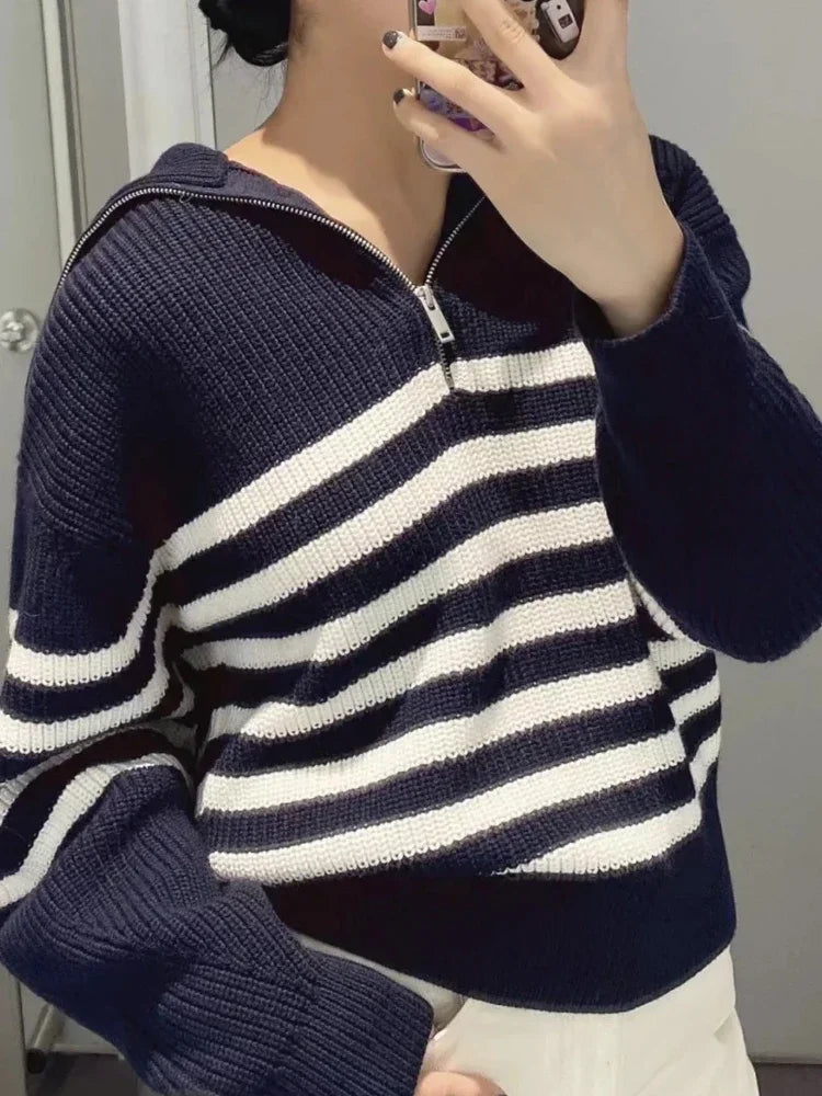 Lavina - gestreepte trui met half-zip