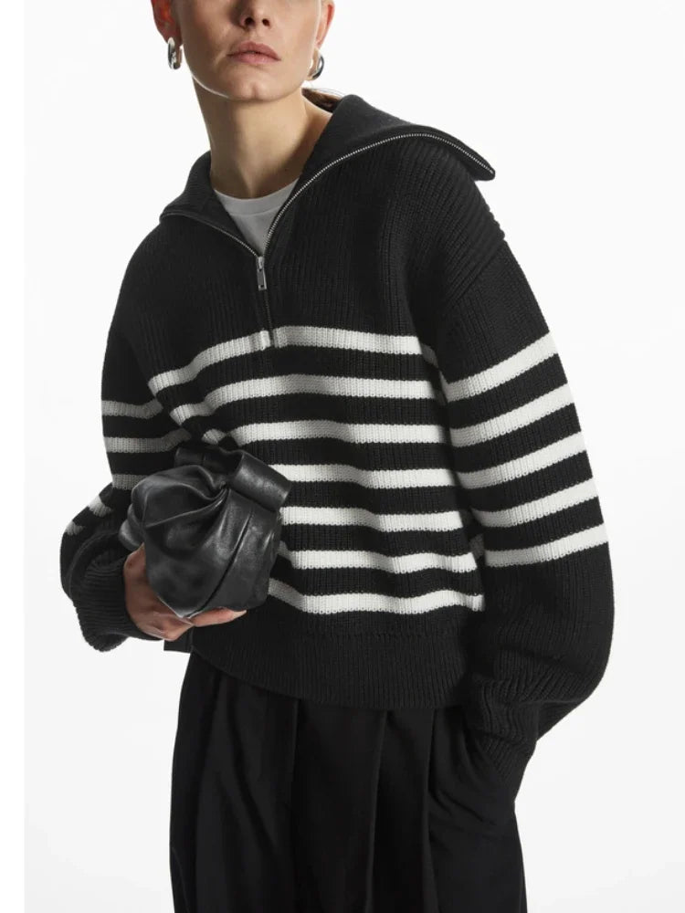 Lavina - gestreepte trui met half-zip