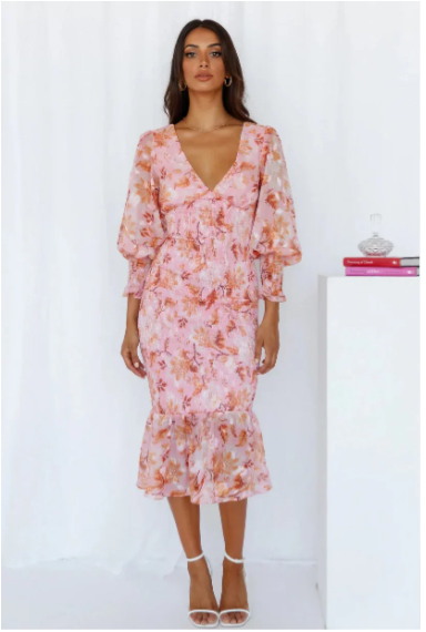 Selinay - Elegante Midi Jurk met Bloemenprint