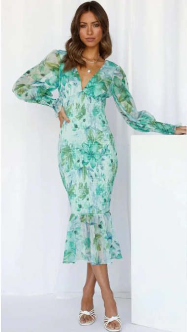 Selinay - Elegante Midi Jurk met Bloemenprint