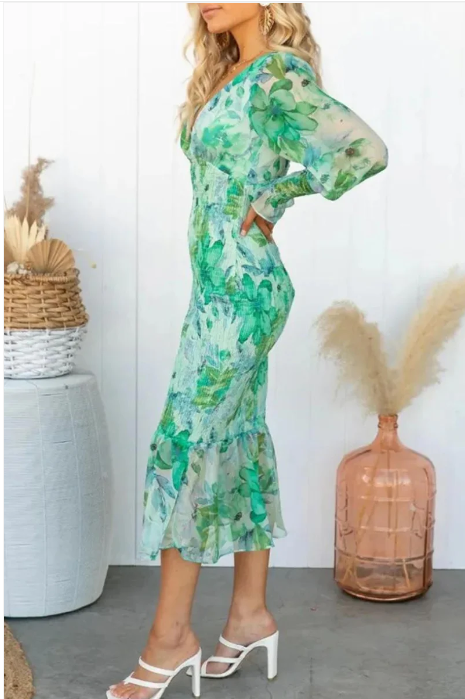 Selinay - Elegante Midi Jurk met Bloemenprint