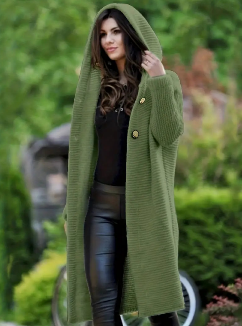 Sophie – Oversized Gebreide Hoodie met Knopen