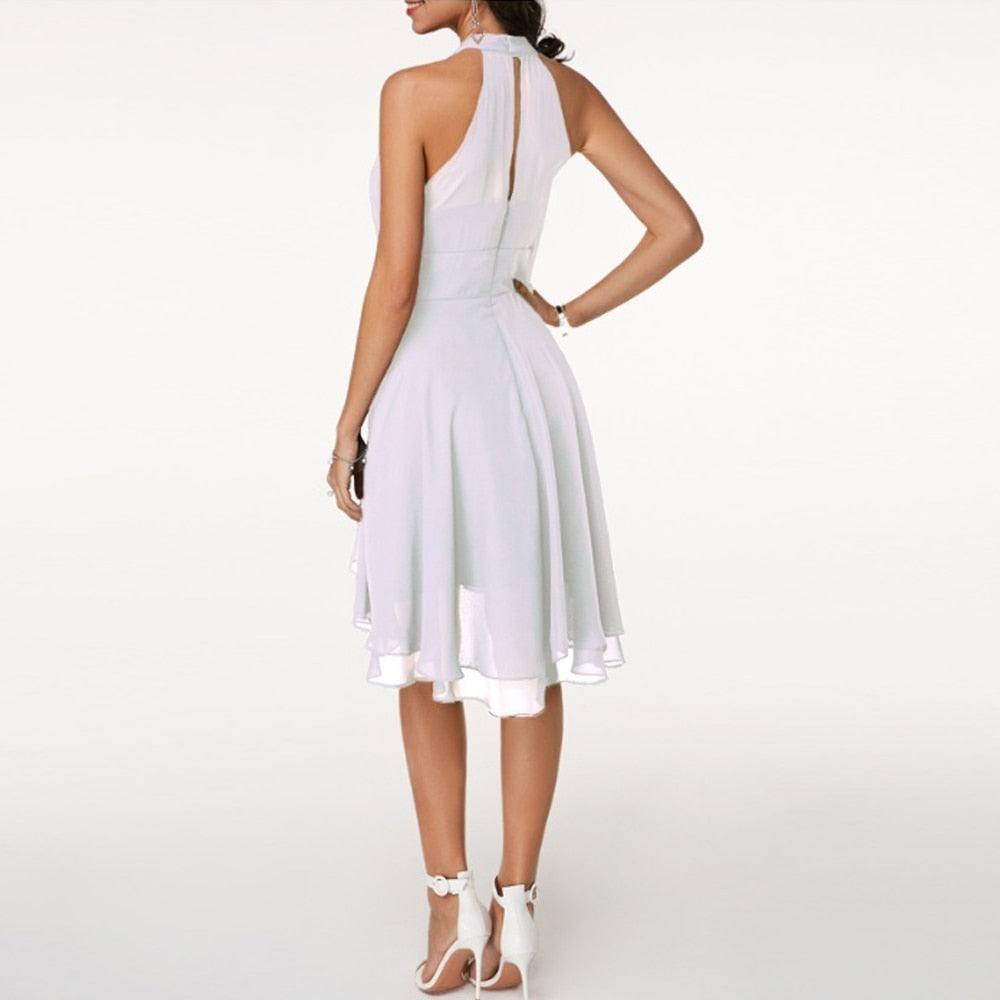 Tooske - Dames Halter Mini Cocktailjurk met Ruches