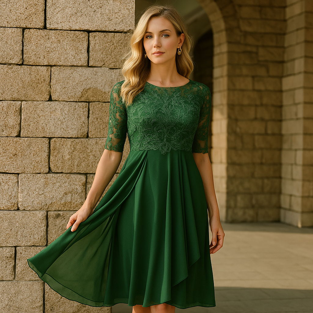 Vaeloria - Elegante Kant en Chiffon Jurk voor Dames