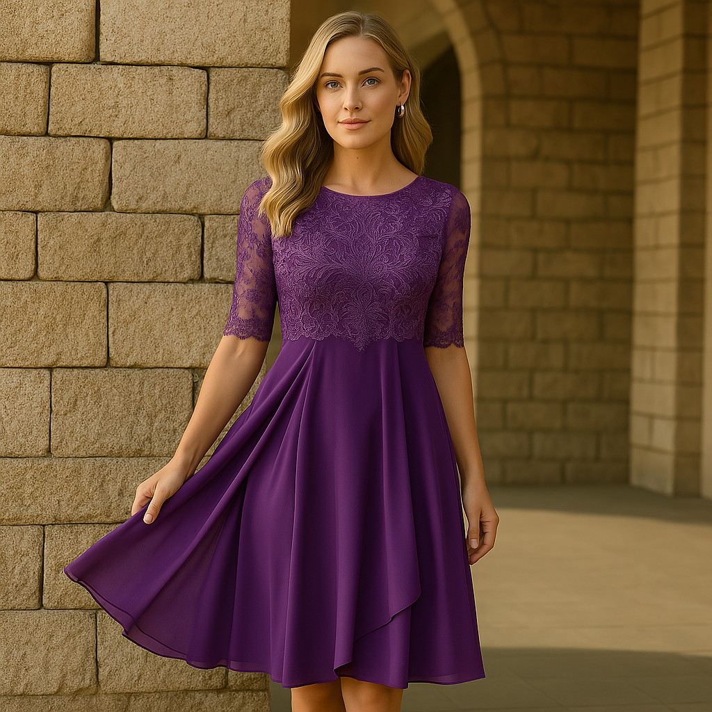 Vaeloria - Elegante Kant en Chiffon Jurk voor Dames