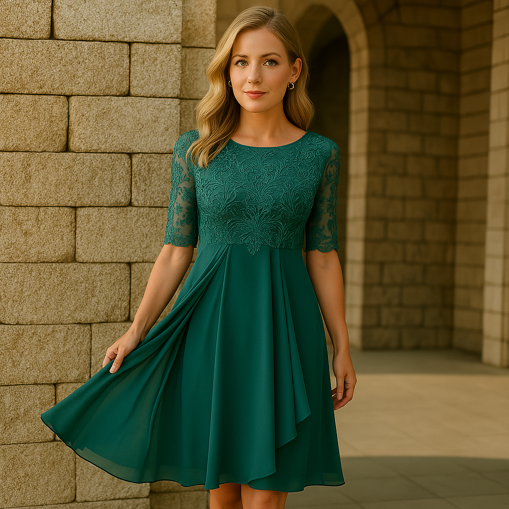 Vaeloria - Elegante Kant en Chiffon Jurk voor Dames