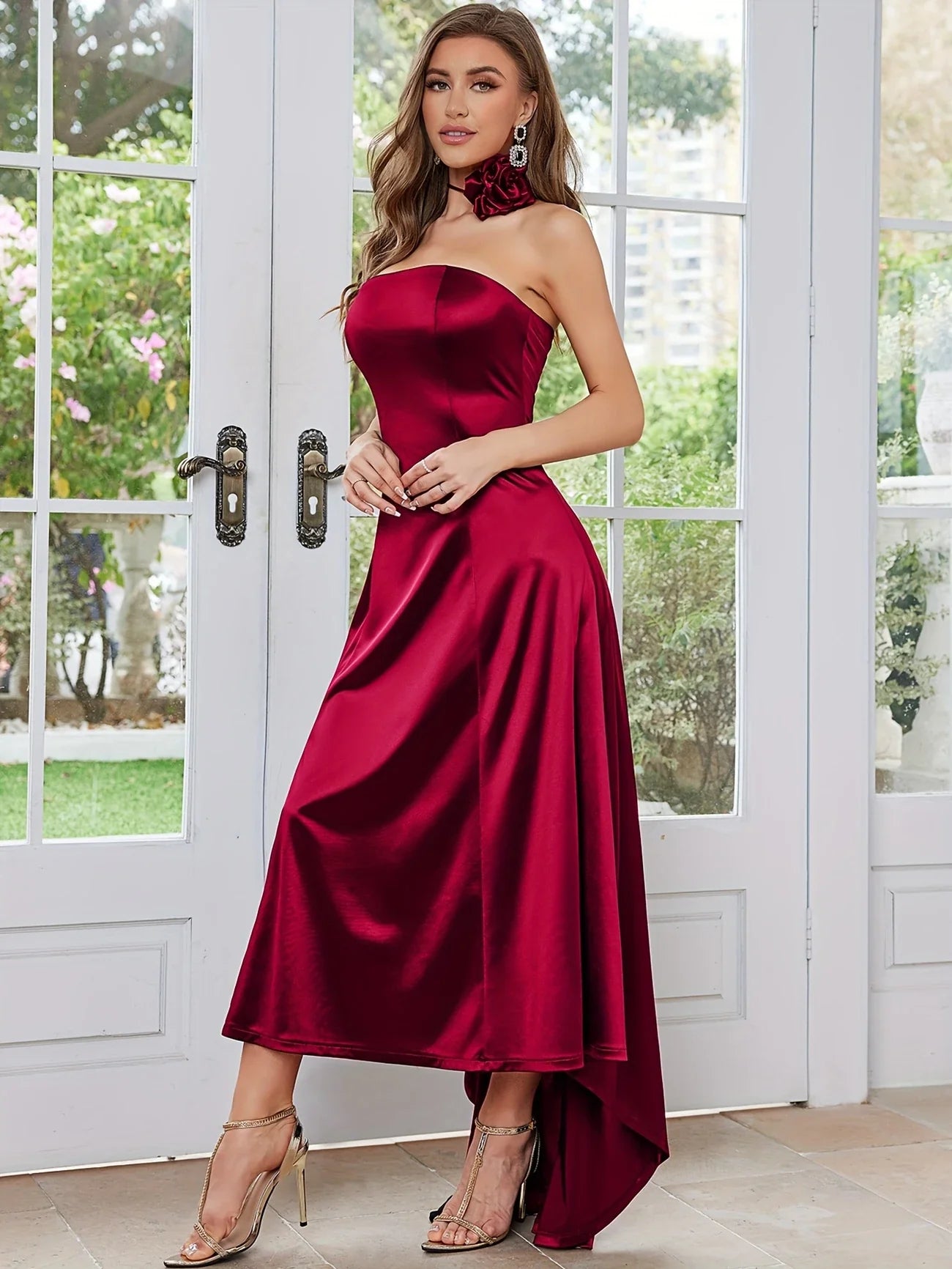 Vivian - Satijnen High-Low Bandeaujurk voor Dames