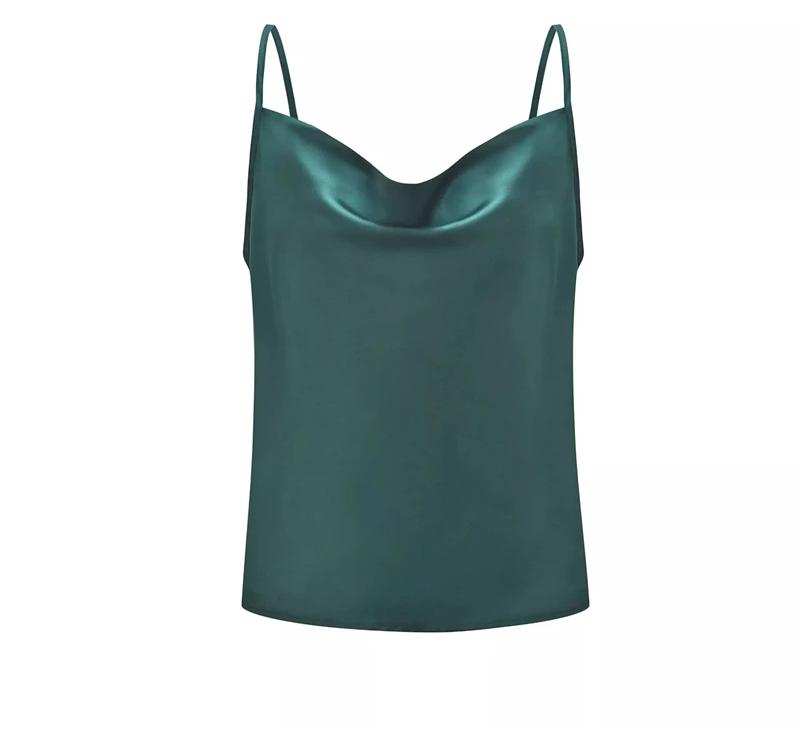 Xandra - Satijnen V-hals Top met spaghetti bandjes
